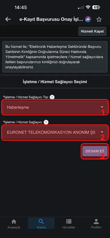 İşletme Sağlayıcı Tipi Seçimi